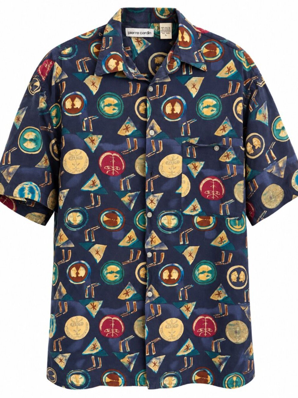 Vintage 90s Pierre Cardin Nautical Rayon Shirt Navy Men’s L Made Korea